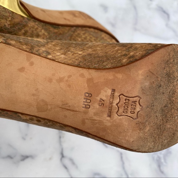 Via Spiga Leather Metallic Snake Skin Heels Pumps - Picture 8 of 8